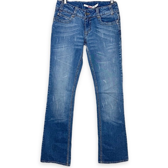 Vintage Only Deadstock Y2K 90s Low Rise Bootcut Blue Jeans 90s Chunky Belt Loops - Picture 1 of 14